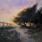 Coastal Cypress Carpinteria oil painting miniature small works painting 6 x 6 inches